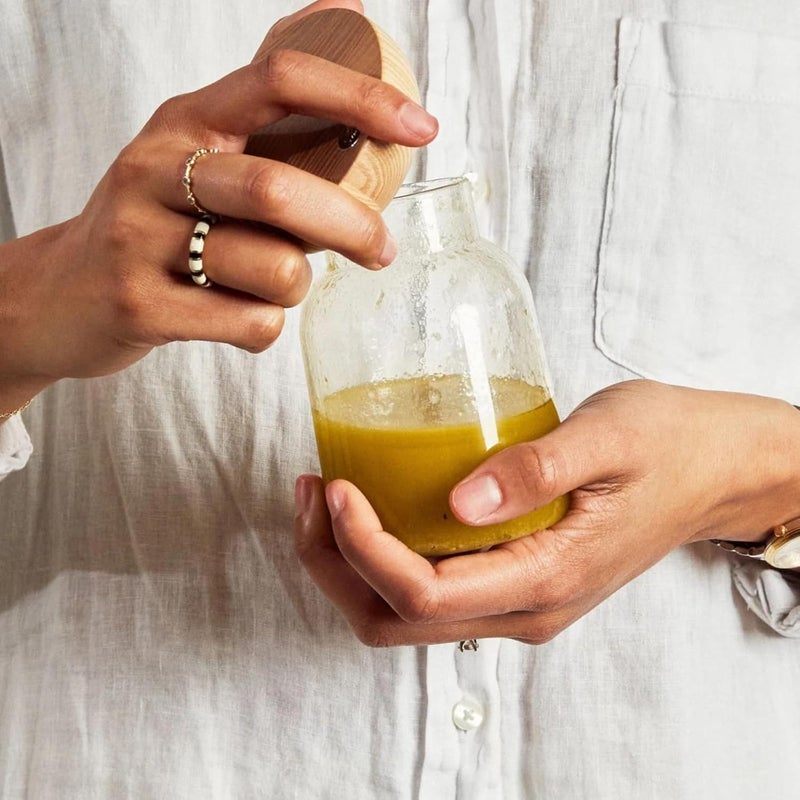 Holcomb Studio Totter Salad Dressing Shaker | Handblown Glass Mixer Ash Wood Lid & Silicone Gasket Leak-Free Emulsifying | Prep, Store & Serve Dressings Modern Minimalist Dinner Table Hostess Gift - Image 5